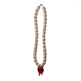 Anhänger Halsketten Trendy Imitation Perlen Choker Halskette Für Frauen Rotes Herz Anhänger Perlen Temperament Schlüsselbein Kette Schmuck