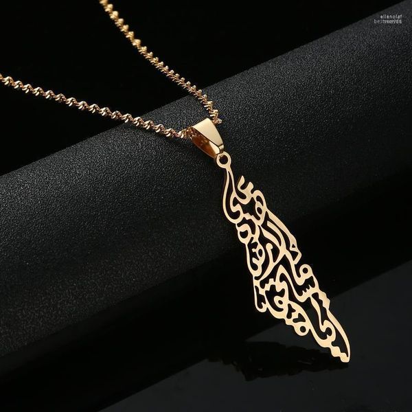 Pendentif Colliers Bijoux À La Mode Arabe Creux En Acier Inoxydable Palestine Israël Carte Pour Hommes Femmes Chaîne Collier Elle22