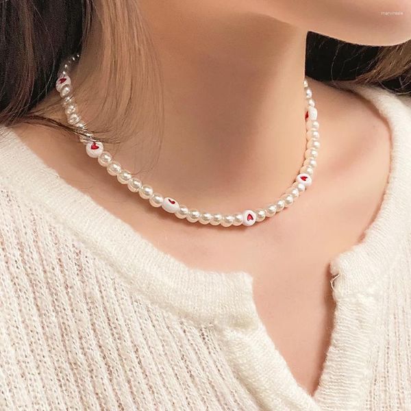 Collares colgantes Collar de perlas de amor de moda Fiesta femenina Moda Arroz Grano Flor Clavícula Accesorios de joyería