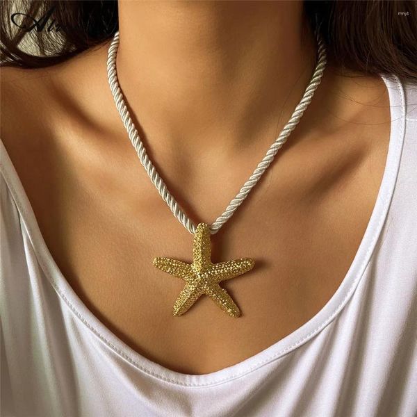 Collares colgantes Moda Metal Charm Cordón Grueso Collar de Estrella de Mar para Mujeres Elegante Gran Playa de Verano Bohemia Gargantilla Joyería