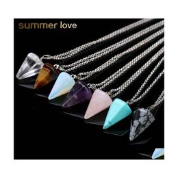 Colliers pendants Collier de pierre à cristal naturel tendance pour femmes design unique cône hexagonal bijoux d'opale conique en gros drop dh62w