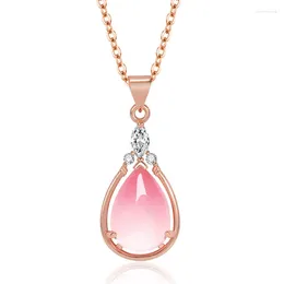 Pendentif Colliers Collier à la mode Rose Gold Couleur Waterdrop Synthétique Ross Quartz CZ Rose Opal Sautoirs pour femmes filles cadeau goutte