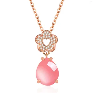 Colliers pendants Collier à la mode rose or couleur coeur coeur fleur synthétique ross quartz cz rose opale Chokers pour les femmes Girls Gift