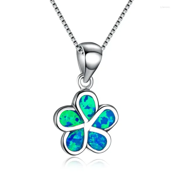 Pendentif Colliers Trendy Plumeria Fleur Collier Bleu Feu Opal Pierre Pour Femmes Classique Argent Couleur Mariage Bijoux De Fiançailles