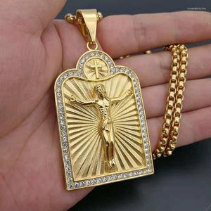 Collares pendientes Religión de moda Cruz Collar Titanio Acero Chapado en oro Diamantes de imitación Jesús Punk Hip-Hop Joyería