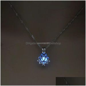 Colliers pendants TRENDY SIER COLOR ALLIAGE LOTUS FLORNE Collier de médaillon lumineux Glow dans le croissant foncé pour la livraison de drop bijoux PE DHMVI