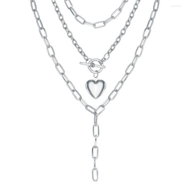 Pendentif Colliers À La Mode Argent Couleur Amour Coeur Collier Femmes Mode Multicouche Épais Chaîne Personnalité Clavicule