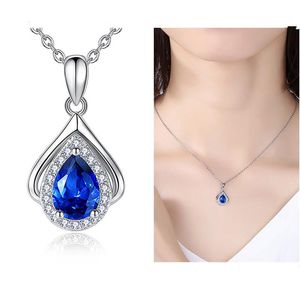 Hanger kettingen trendy verzilverde ketting vrouwelijke choker glanzende kristalblauw water druppel vrouwen sieraden bijou