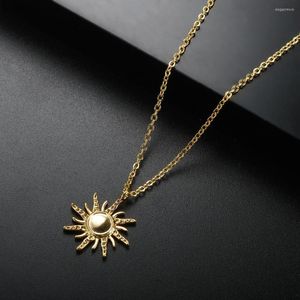 Colares com pingente de flor de sol na moda colar de aço inoxidável cor de ouro fundição de metal textura corrente à prova d'água jóias simples para mulheres