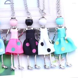 Pendentif Colliers Trendy Femmes Poupée Mignon Noir Longue Robe Bébé Filles Maxi Collier Marque Mode Déclaration Bijoux