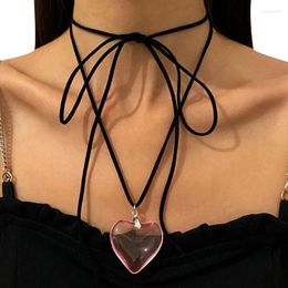 Hanger Kettingen Trendy Vrouwen Ketting Roze/Transparant Liefde Halskettingen Verstelbare Lint Stropdas Choker Voor Dagelijks Gebruik