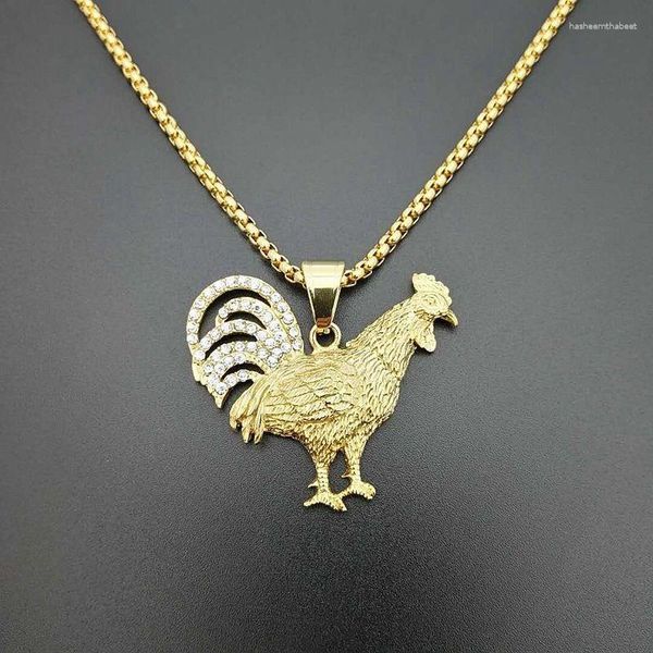 Pendentif Colliers Trendy Zircon Inlay Big Rooster Charm Bijoux de mode pour hommes Hip Hop Punk Accessoires Cadeaux de fête sans chaîne