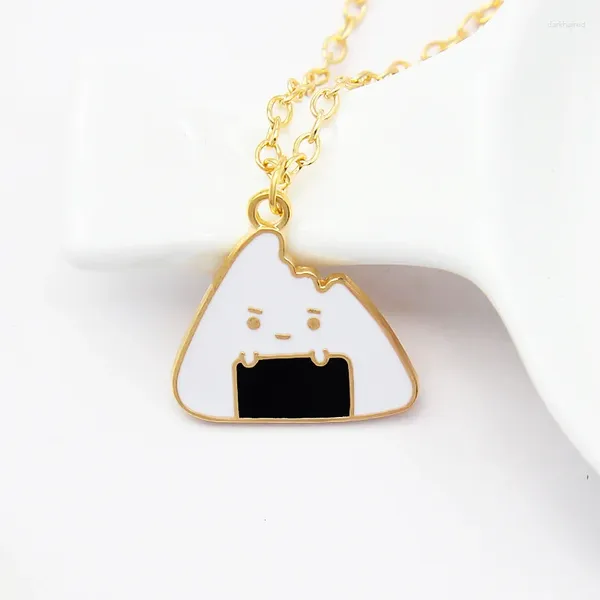 Pendentif Colliers Triangle Boule De Riz Sushi Collier Dessin Animé Alimentaire Émail Cadeaux En Métal Pour Amis Et Enfants Bijoux Accessoires