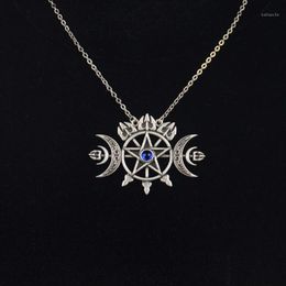 Colliers pendentifs Triple croissant de lune avec collier pentagramme Sigil de l'esprit bijoux païens Wiccan gothique collier 1254K