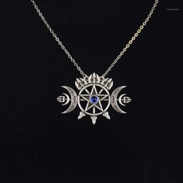 Collares colgantes Triple luna creciente con collar de pentagrama Sigilo de espíritu Joyería pagana Collar gótico Wiccan1259m