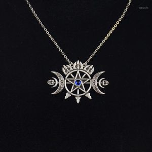 Pendentif Colliers Triple Croissant De Lune Avec Pentagramme Collier Sigil Of Spirit Pagan Jewelry Wiccan Gothic Necklace1249Q