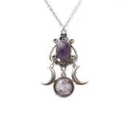 Colliers pendants Triple Moon Goddess Collier Amethyst Jewelry Retro Creative personnalisé Alliage