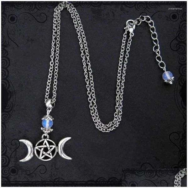 Colliers pendants Triple Moon Déesse Wicca Wicca Witchcraft Pagan Collier Perle Charmes pentagram Metal Alloy Jewelry Fit Women Cadeaux Drop dhnqj
