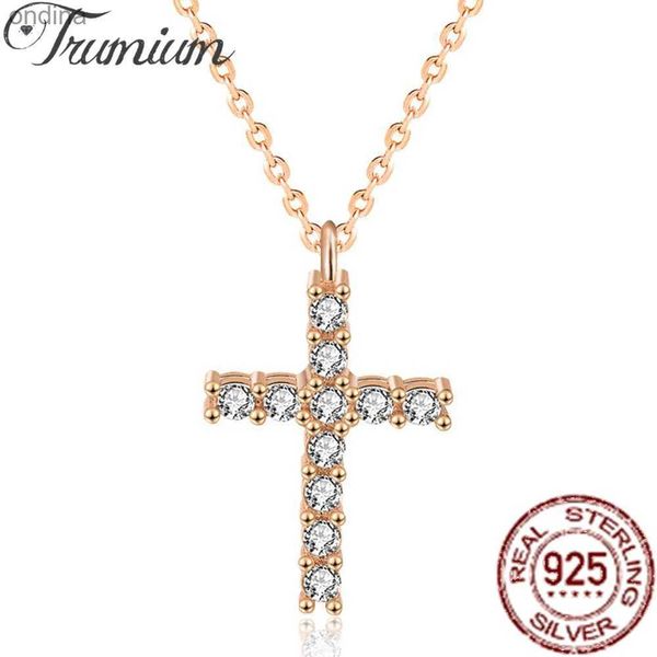 Pendant Necklaces Trumium 100% 925 argent Sterling luxe croix collier pour femmes plein Zircon pendentif colliers bijoux de fiançailles en gros YQ240124