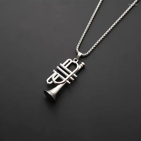 Pendentif Colliers Trompette Instruments de musique Collier pour femmes hommes en acier inoxydable couleur argent chaîne de musique bijoux