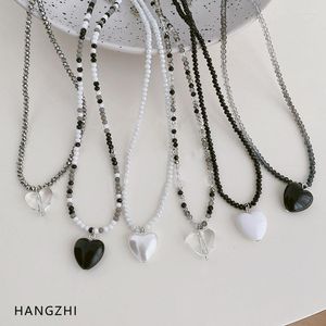 Collares colgantes Tulip Black Glass Crystal Heart Collar de cadena con cuentas para mujeres Cool Girl Hip Hop Chocker 2023 Y2K JewelryPendant Godl22