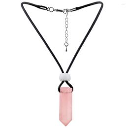 Collares pendientes TUMBEELLUWA cuarzo rosa Natural Hexagonal puntiagudo curación Reiki Chakra collar negro cera cordón joyería Unisex