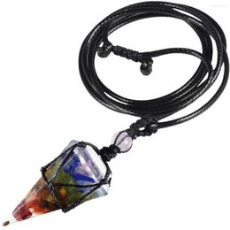 Pendentif Colliers TUMBEELLUWA Reiki Cristal 7 Chakra Pierre Hexagone Prisme Collier Réglable Nylon Cordon En Cuir Vintage Bijoux