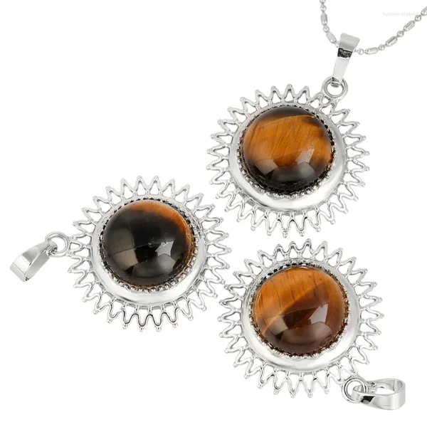 Colliers pendants tumbeelluwa couleurs argentées en métal forme de soleil incrustation de joyaux en pierre de pierre de pierre réiki bijoux de guérison (chaîne libre)