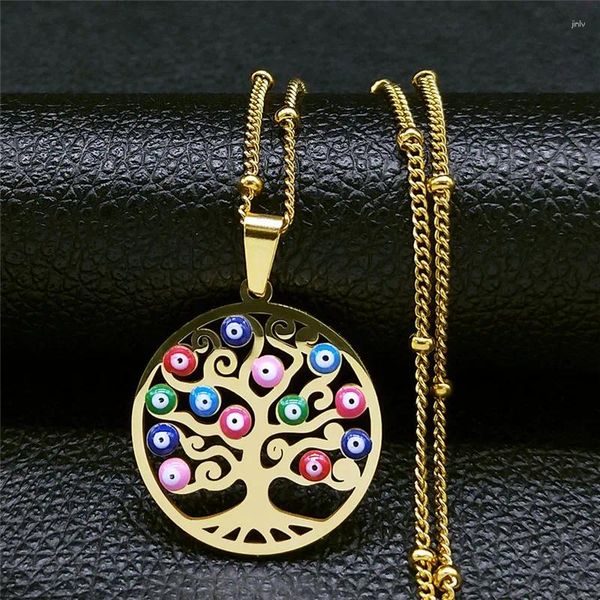 Pendentif Colliers Turquie Oeil Arbre De Vie Charme Femmes En Acier Inoxydable Or Couleur Pendentifs Musulman Islamique Bijoux Cadeau N6431S01