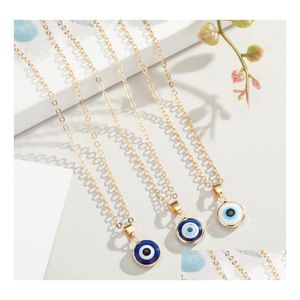 Pendentif Colliers Turc Evil Blue Eye Collier Pour Femmes Filles Or Couleur Verre Bordure Charme Clavicule Chaîne Ras Du Cou Chanceux Bijoux Dro Dhkly