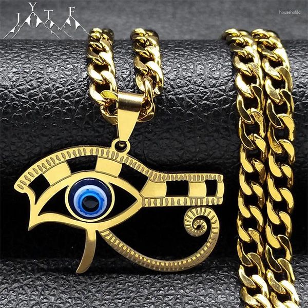 Pendentif Colliers Turc Mauvais Oeil Bleu D'Horus Collier Femmes Hommes En Acier Inoxydable Hip Hop Pharaon Égyptien Bijoux De Mode 9716