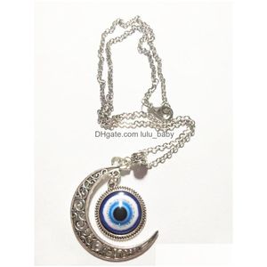 Collares pendientes Símbolo turco Evil Blue Eyes Hollow Out Moon Collar colgante Mujeres Hombres Nazar Turquía Árabe Islámico Lucky Charm G Dh9D3