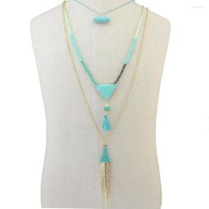 Hanger Kettingen Turkse Tribal Leaf Kwastje Verklaring Voor Vrouwen Kraag Choker Bib Dikke Blauwe Steen Ketting Boho India Zigeuner Sieraden