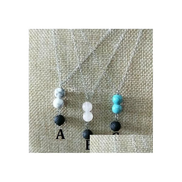 Pendentif Colliers Turquoise Black Lava Stone Collier Volcanic Rock Perles DIY Aromathérapie Huile Essentielle Diffuseur Femmes Bijoux Drop Dhts1