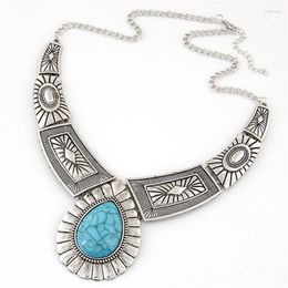 Pendentif Colliers COLLIER TURQUOISE Cadeau Pour Femmes Boho Western Bib Avec Blue Stone Center Fashion Costume Jewelr