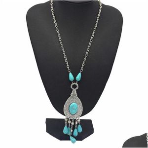 Pendentif Colliers Collier Turquoise Modèles Rétro Sculpté Goutte Pull Chaîne Paon Queue Motif Lune Drop Livraison Bijoux Collier Dhtlm