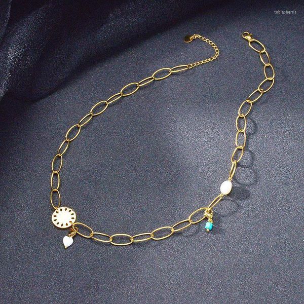 Pendentif Colliers Turquoise Perle Collier Femme Simple O-type Chaîne En Acier Inoxydable Or 14k Personnalisé Exquis Niche Bijoux De Mode