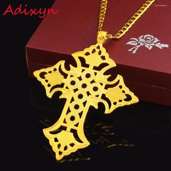 Pendentif Colliers DEUX DESIGH À La Mode Éthiopien Jésus Croix 24K Or Couleur Collier Bijoux Pour Femmes Articles Religieux