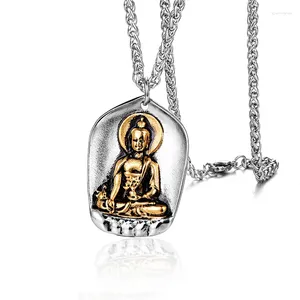 Colliers pendants Colliers or Two Tone en acier inoxydable Bouddha Sanyamuni Collier Men Bouddhisme religieux Gift masculin bijou