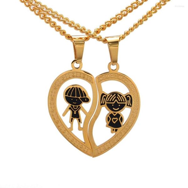 Colliers pendentif deux tons Split coeur brisé garçon fille son son couple symbole amant collier à breloques