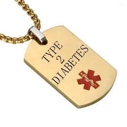 Collares colgantes TIPO 2 DIABETES Etiqueta de perro Alerta médica ID Collar para hombres ICE SOS Personalizar joyería