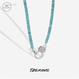 Hanger Kettingen TZgram 925 Sterling Zilver Natuurlijke Turquoise Ketting Lange Kraal Ketting Voor Vrouwen Groene Steen Beer Emaille Hanger Delicate Sieraden HKD230712