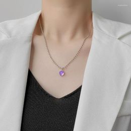 Pendentif Colliers U-Magical Creative Purple Love Heart Collier pour femmes Vintage Round Perle Chaîne Métallique Bijoux Accessoires