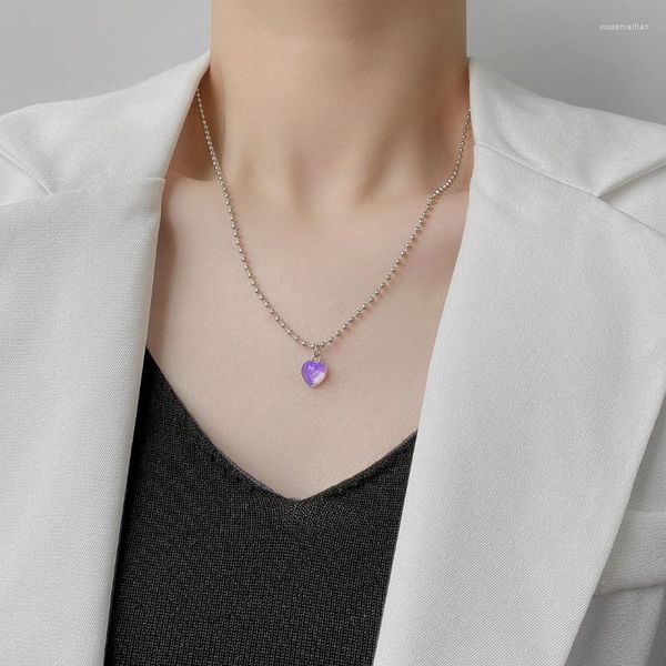 Collares colgantes U-Magical Creative Purple Love Heart Collar para mujeres Vintage Round Bead Chain Accesorios de joyería metálica