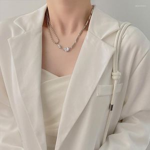 Hangende kettingen u-magische doublelaagse asymmetrie ronde kraal strass ketting voor vrouwen punk kristal geometrische metalen sieraden