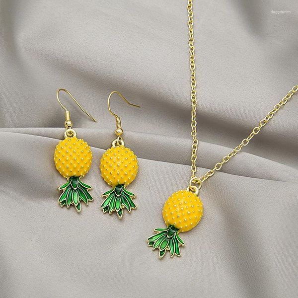 Collares colgantes U-Magical exagerado 2 unids amarillo ruit hoja verde pendientes de piña collar traje para mujeres joyería coreana