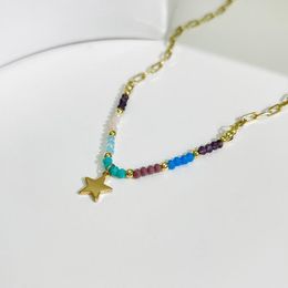 Pendentif Colliers U-Magical Minimaliste Étoile Multicolore Collier De Perles Pour Femmes Tempérament Or Chunky Chaîne Bijoux Métalliques