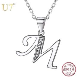 Pendentif Colliers U7 925 Sterling Silver A-Z Lettre initiale Nom de l'alphabet pour femmes filles cadeau d'anniversaire cubique zircone ras du cou290b