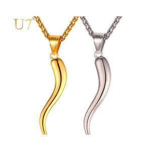 Hanger kettingen u7 Italiaanse hoorn ketting amet goud kleur roestvrij staal hangers ketting voor mannen/vrouwen cadeau mode sieraden p1029 d dh75f
