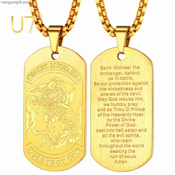 Pendentif Colliers U7 Saint Michael Collier Protecteur Cadeaux pour Hommes Femmes En Acier Inoxydable St. L'Archange Médaille Dog Tag Pendentif T230609